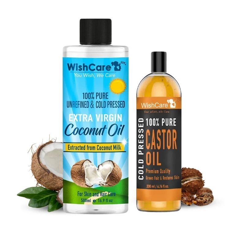 Wishcare Unrefinded & Cold Pressed Extra-Virgin Coconut Oil & Castor Oil, 700 ml-1.webp